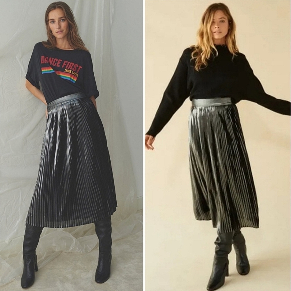 Ba&sh Palace Micropleat Metallic Skirt In Argent Metallic Silver 4